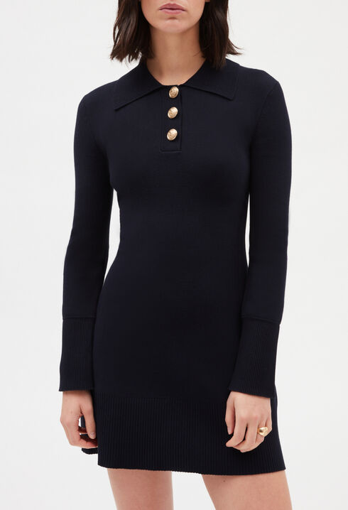 Navy blue long-sleeved short dress