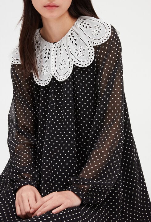 Rifi short dress large dot print collar