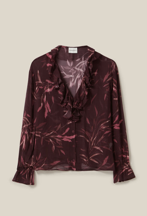 Printed long-sleeved flowing blouse