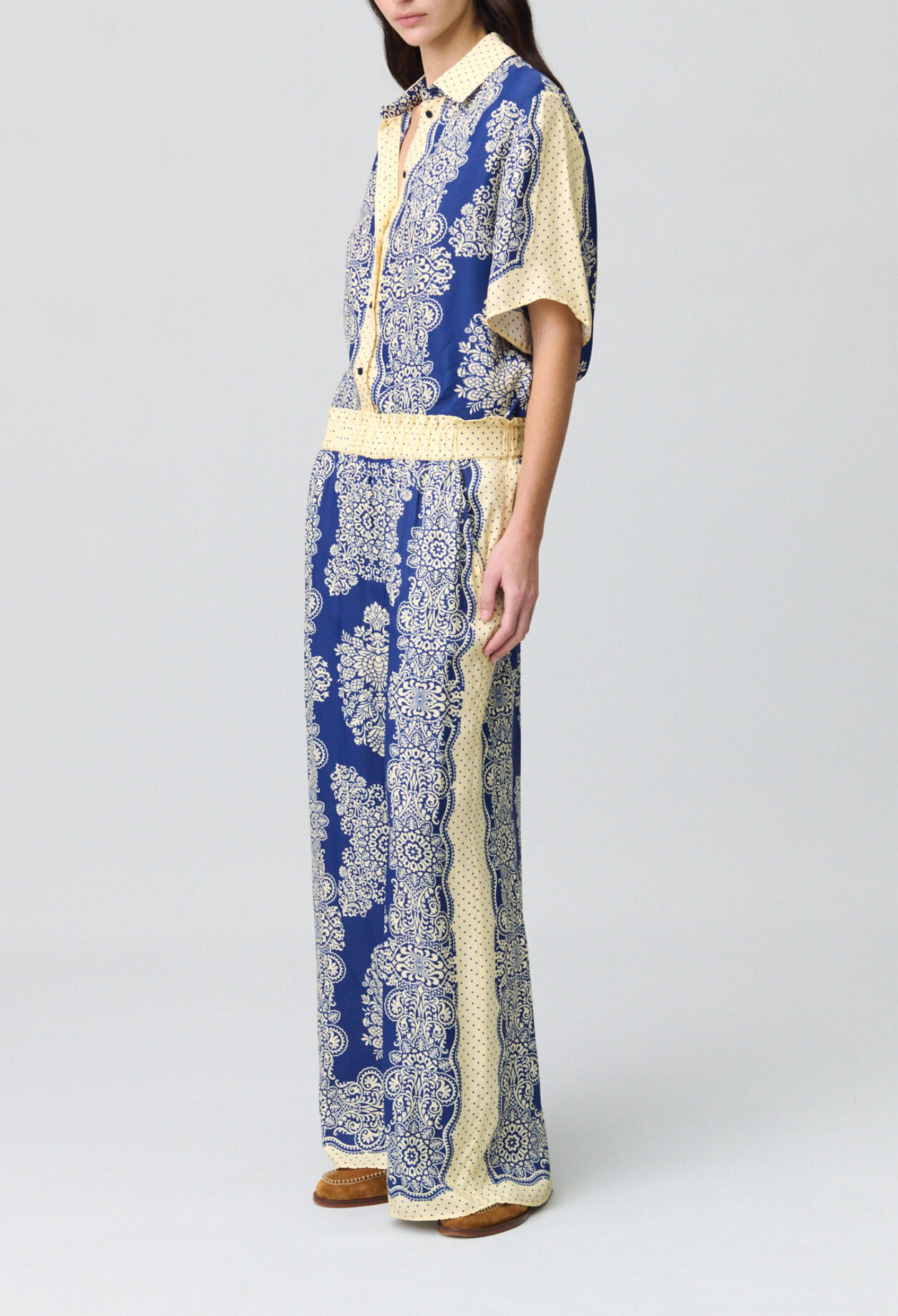 Wide-Leg Fluid Print Trousers