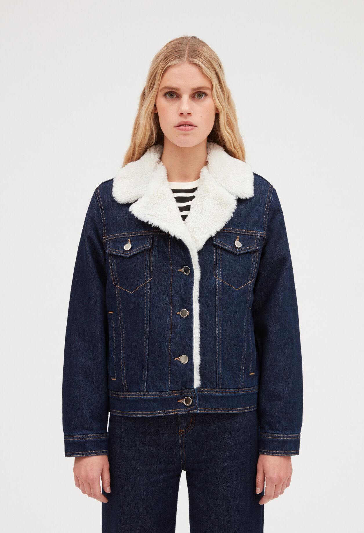 Denim jacket with faux fur lining