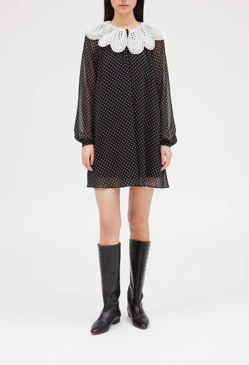 Rifi short dress large dot print collar