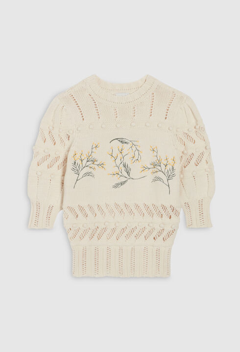 Pull maille broderies mimosa