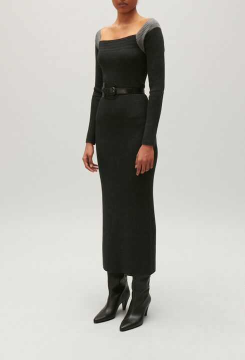 Langes Strickkleid, grau meliert