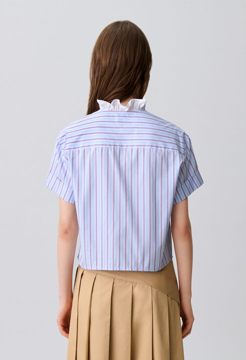 Chemise popeline ray&eacute;e volants