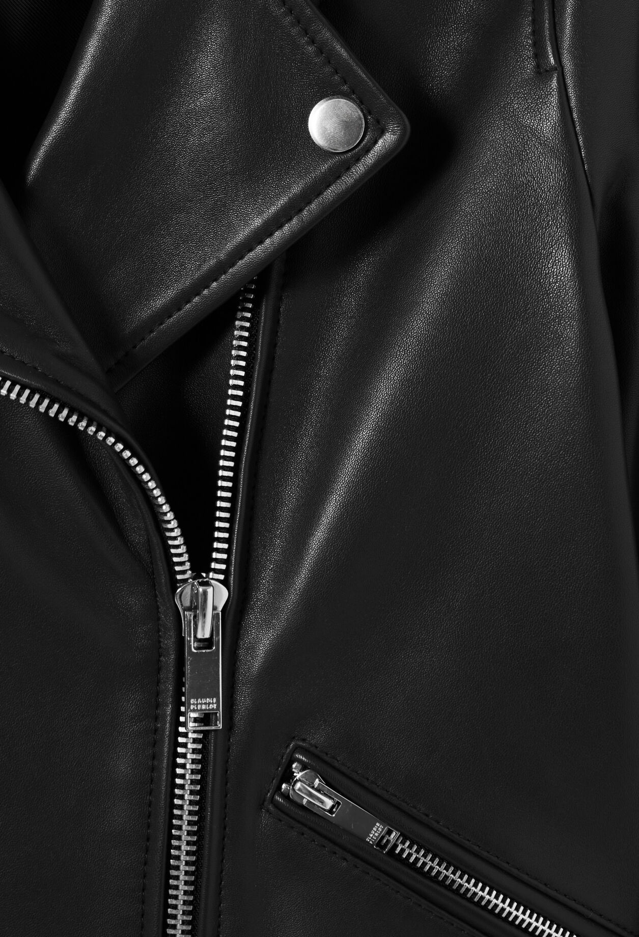 Veste cuir lisse cintr&eacute;e