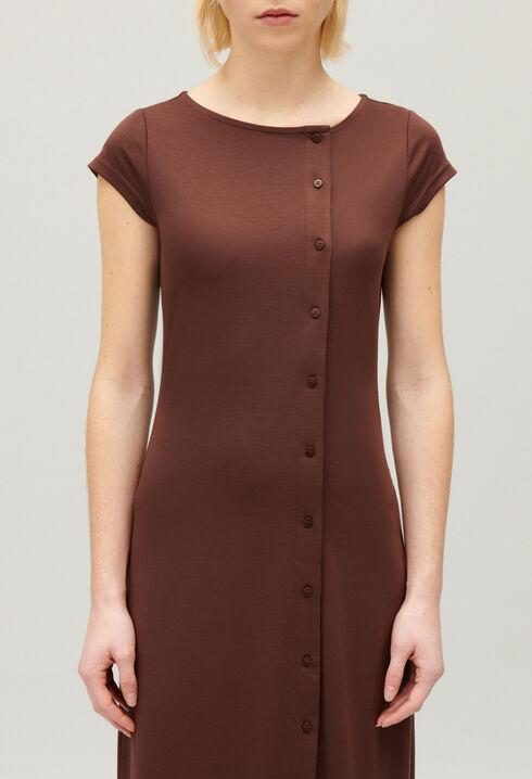 Asymmetrisches Knopf-Midi-Kleid Schwarz