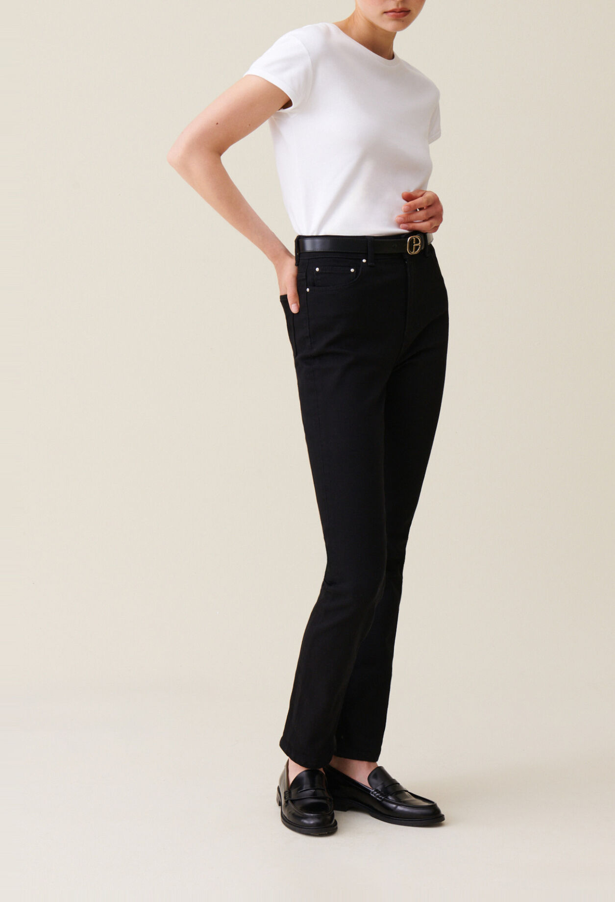 Jean slim noir taille mi-haute