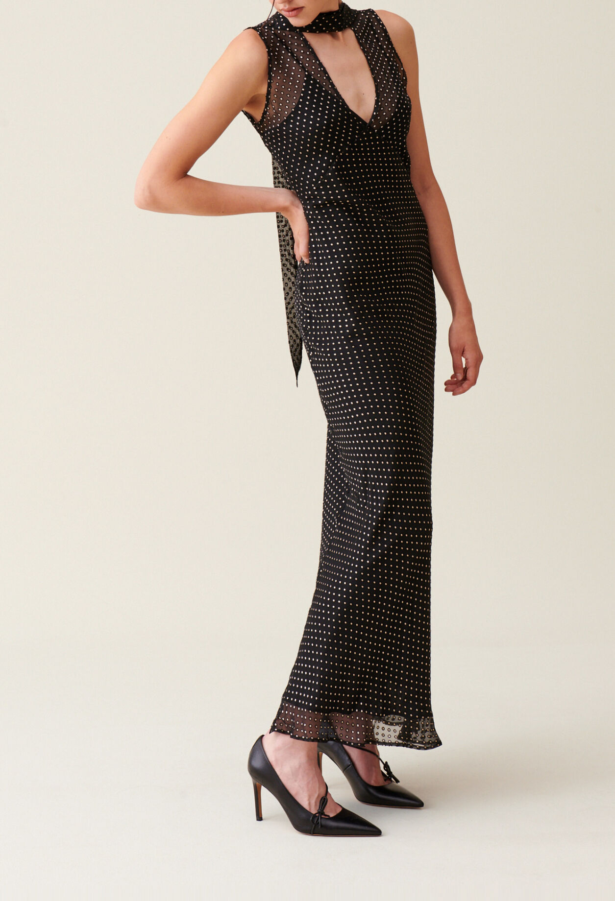 Sheer polka-dot maxi dress