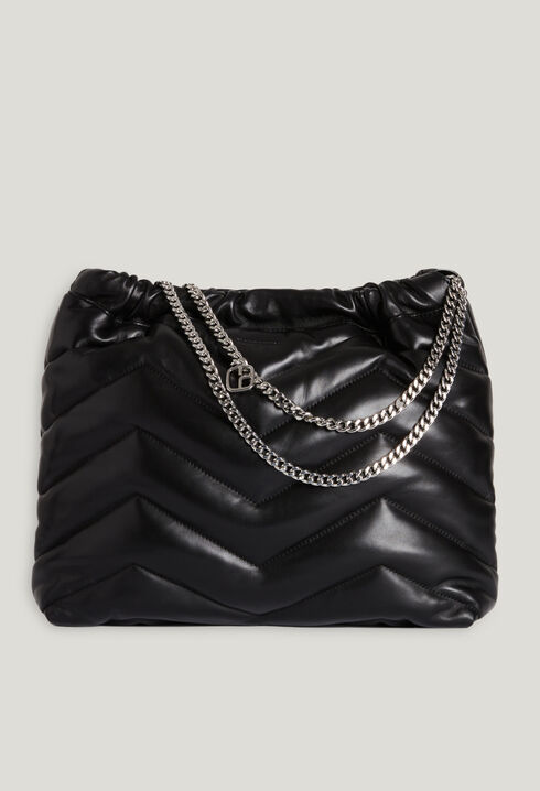 Large black quilted leather bucket bag