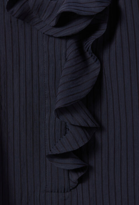 Dark blue striped ruffled blouse