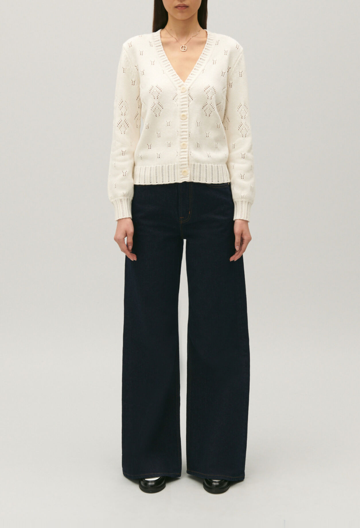 Ecru openwork knitted cardigan