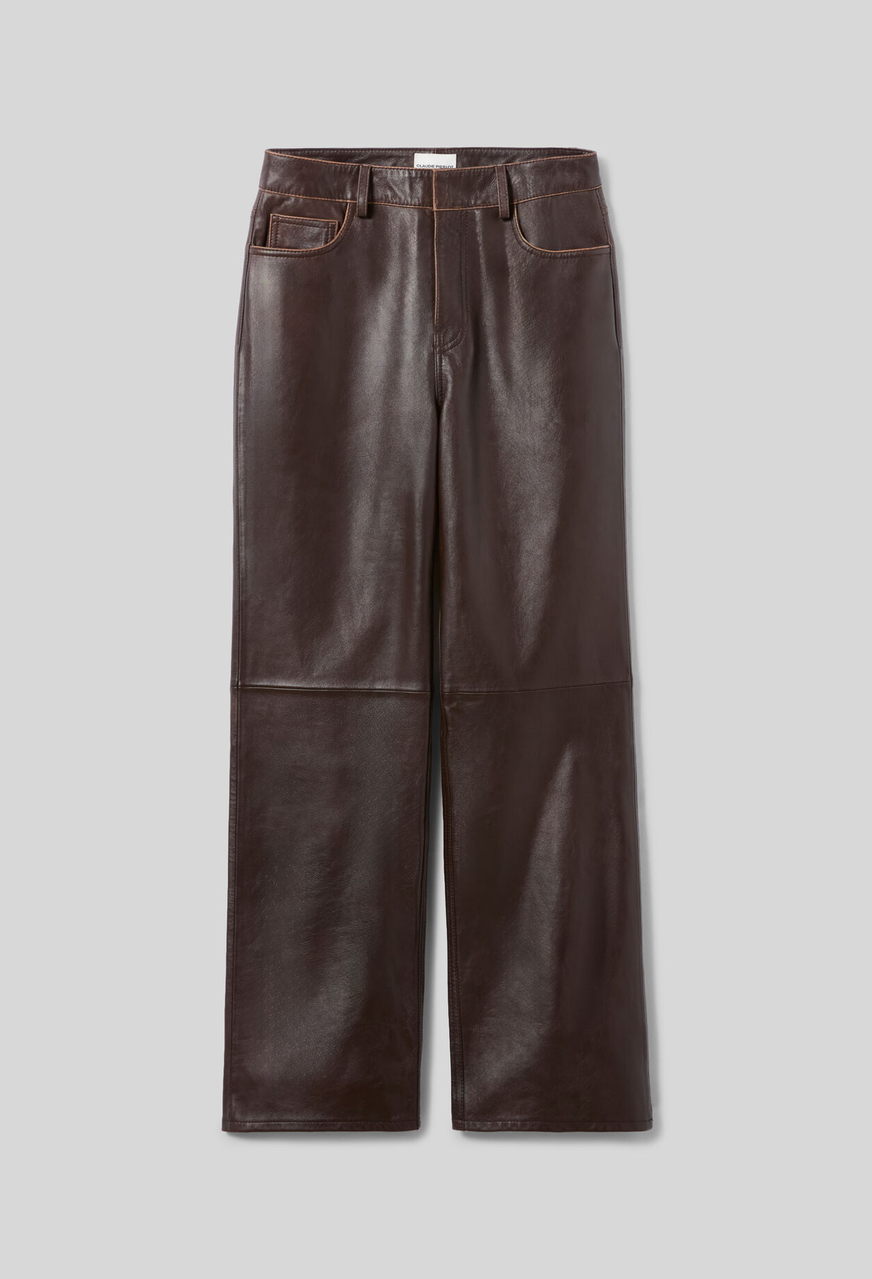 Straight leather pants gold button
