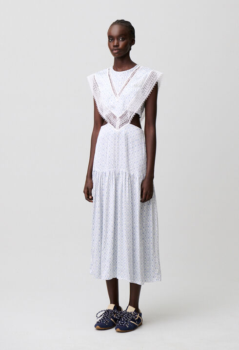 Robe longue satin&eacute;e dentelle