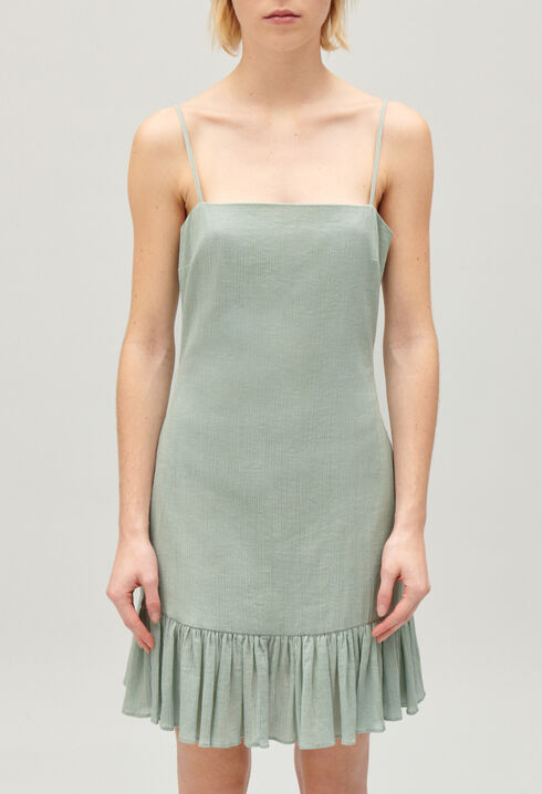 Kurzes, volantiertes Kleid Mandel-Beige