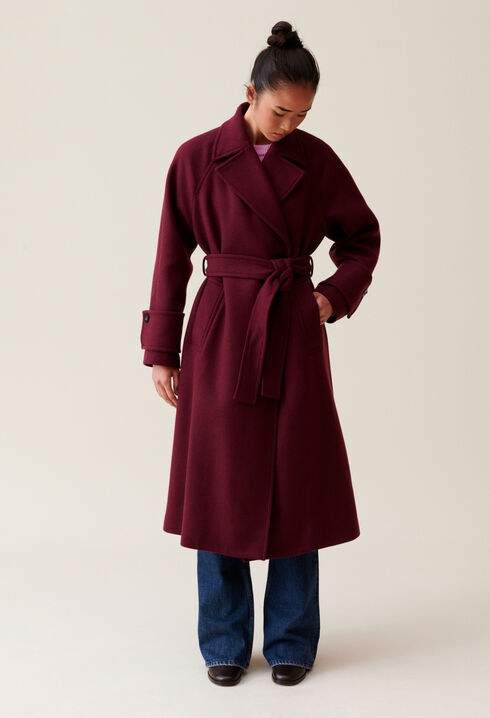 Long burgundy trench coat
