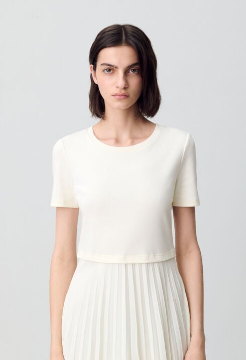 Twist ivory bi-material midi dress 