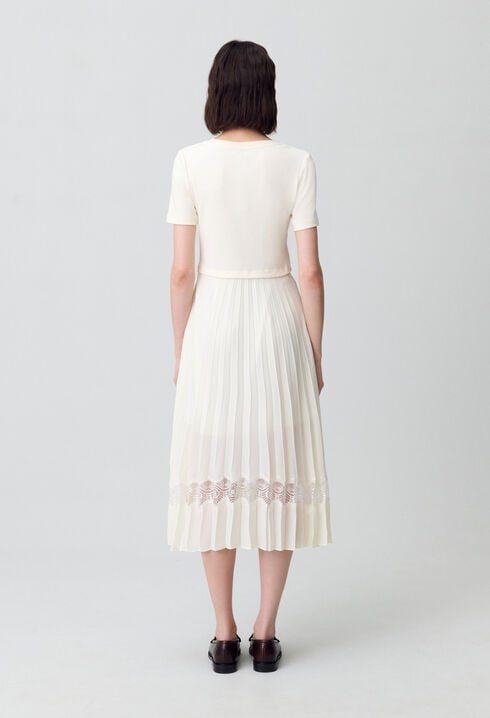 Twist ivory bi-material midi dress 