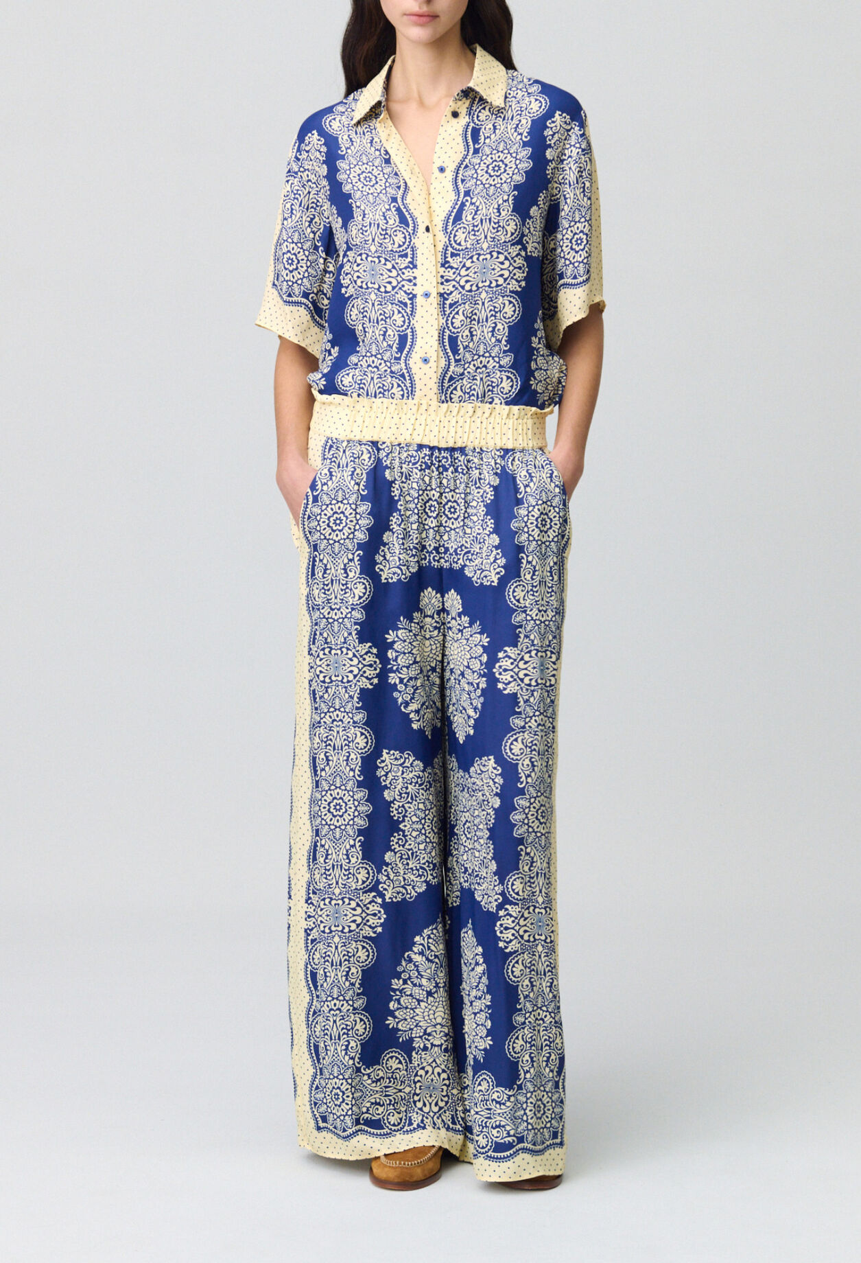 Wide-Leg Fluid Print Trousers