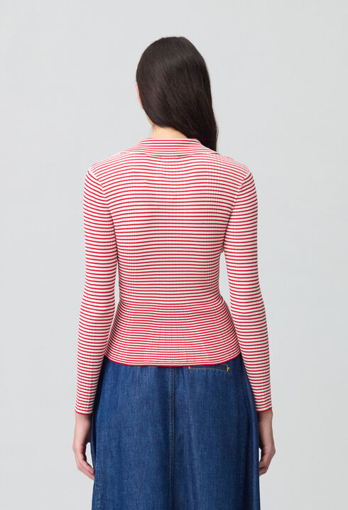 Top maille fine ray&eacute; volants