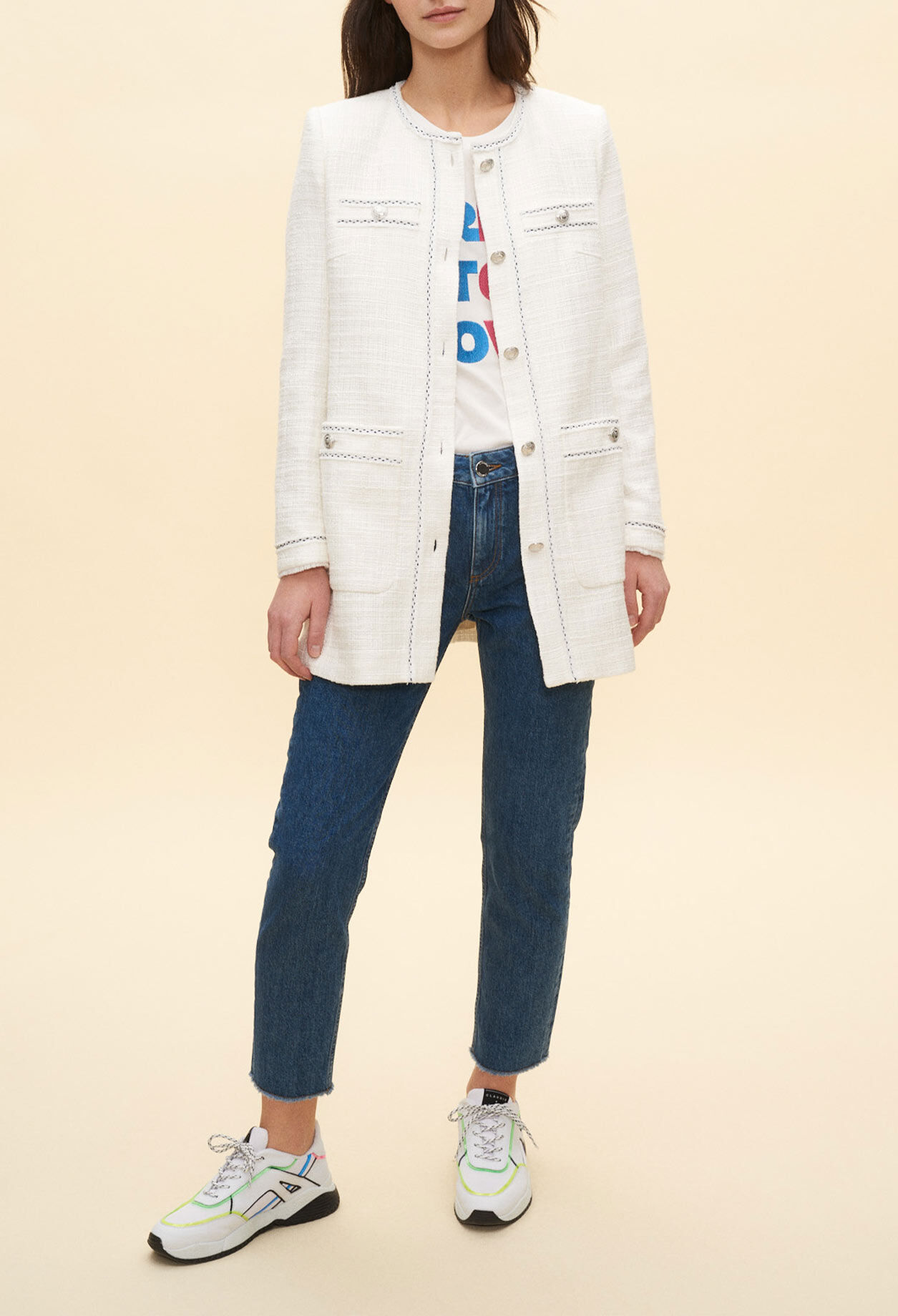 Veste longue façon tweed