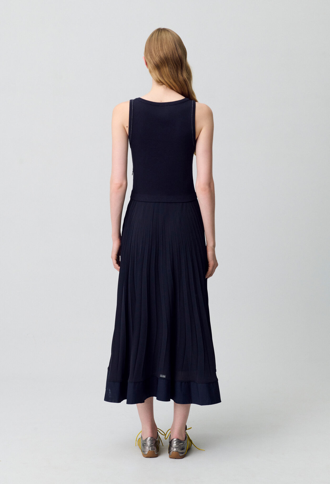 Robe longue plissée marine