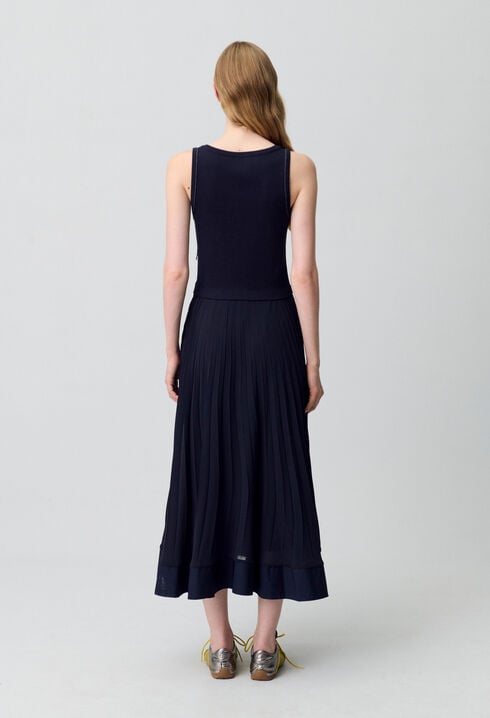 Langes, plissiertes Kleid, marineblau