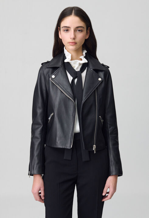 Veste cuir lisse cintrée