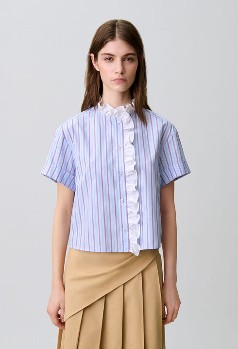 Chemise popeline ray&eacute;e volants