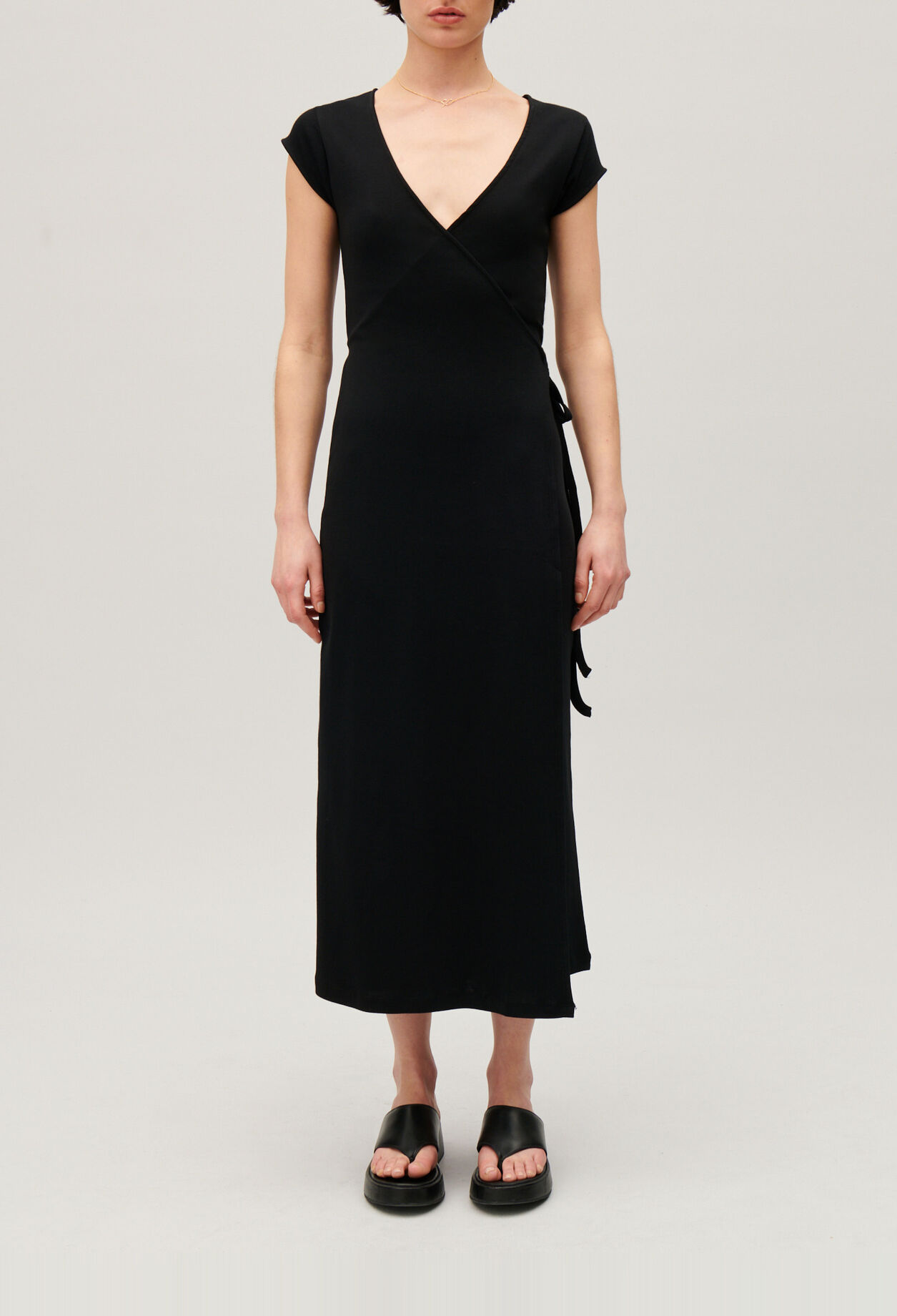 Black wrap midi dress