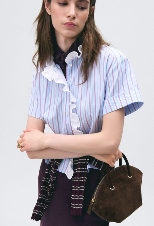 Chemise popeline ray&eacute;e volants