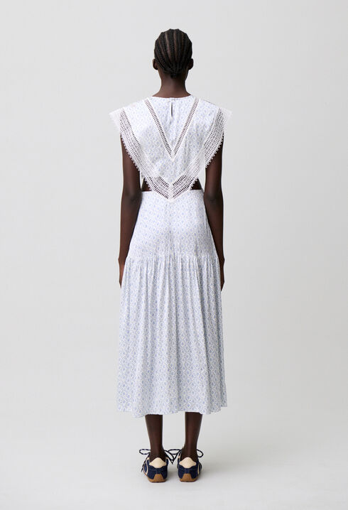 Robe longue satin&eacute;e dentelle