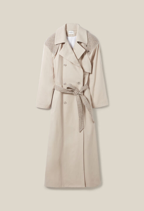 Langer Trenchcoat Mixed-Material
