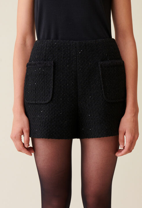 Kurze schwarze Tweed-Shorts