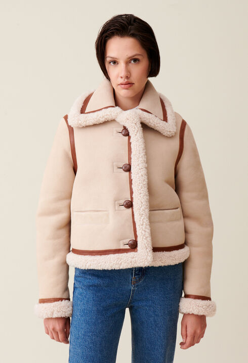 Veste peau lainée beige