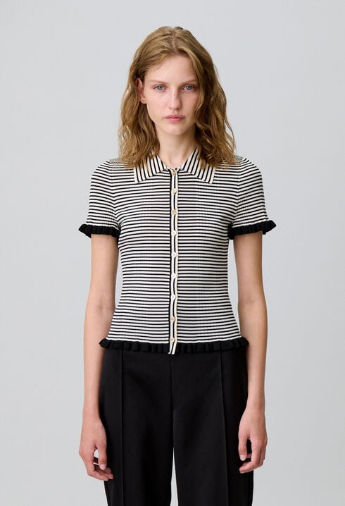 Top polo rayures boutonné
