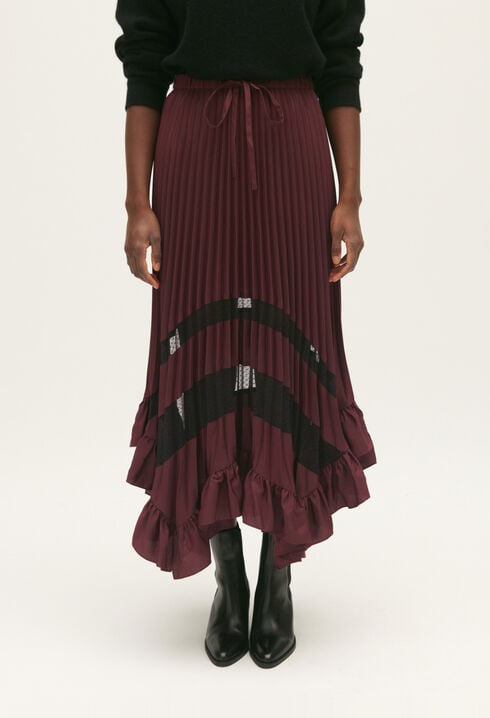 Pleated, ruffled mid-length skirt