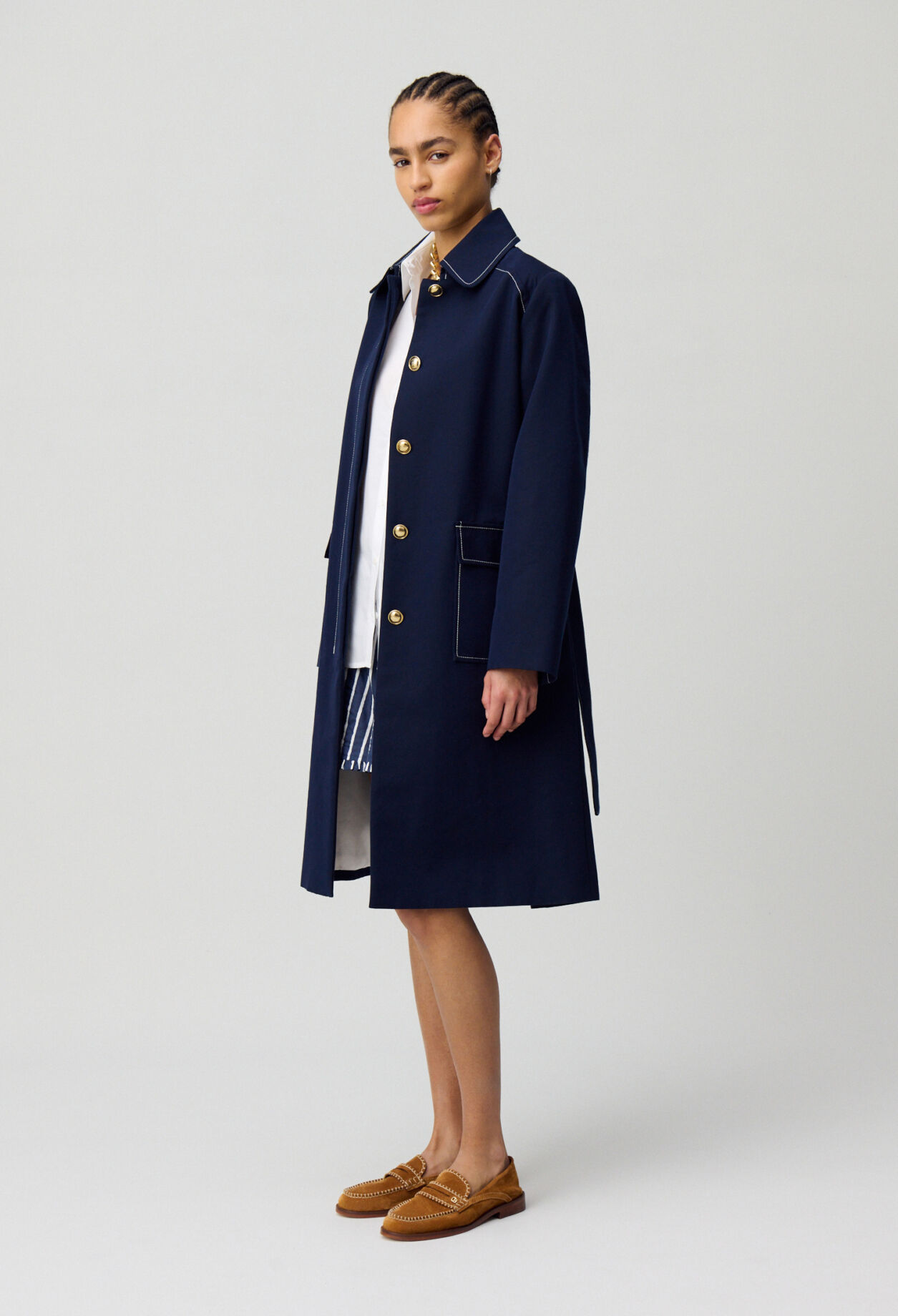 Belted mid-length trench