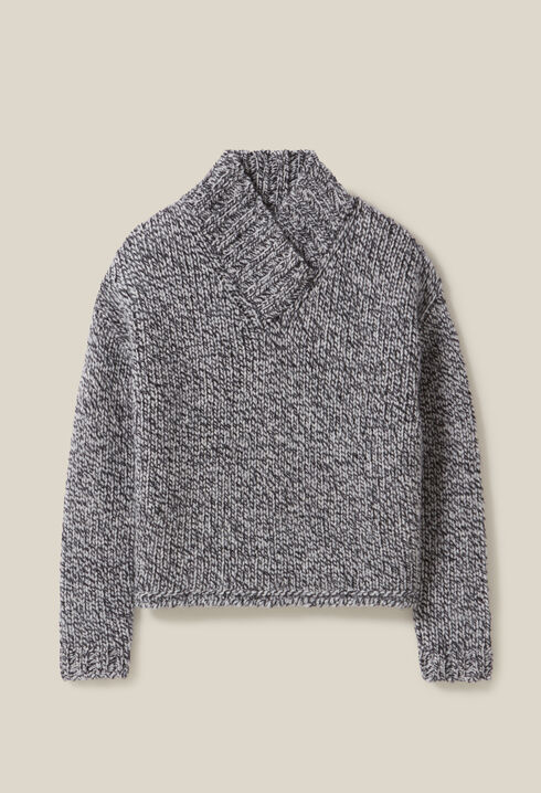 Pull grosse maille col V gris