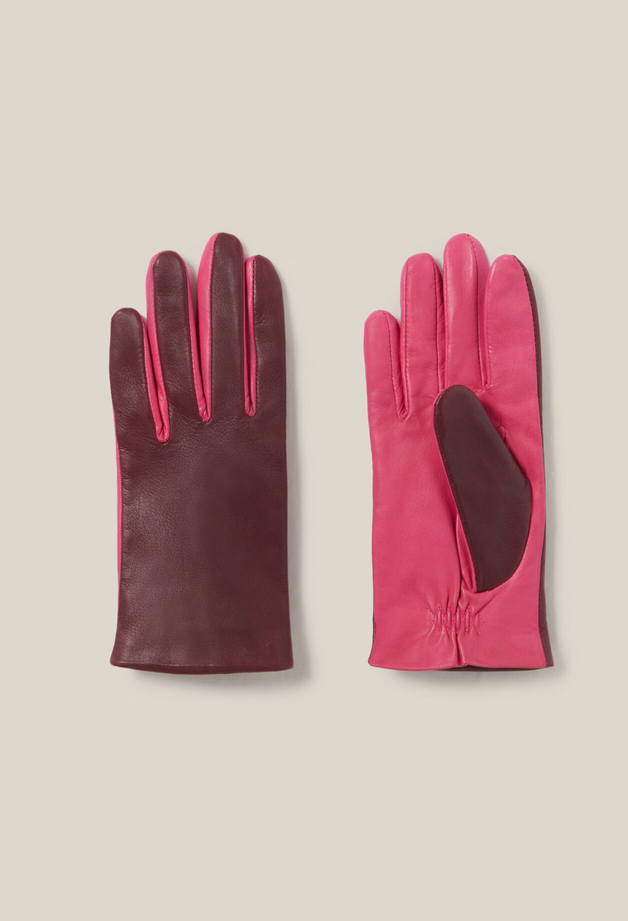 Gants bicolores cuir logo embossé