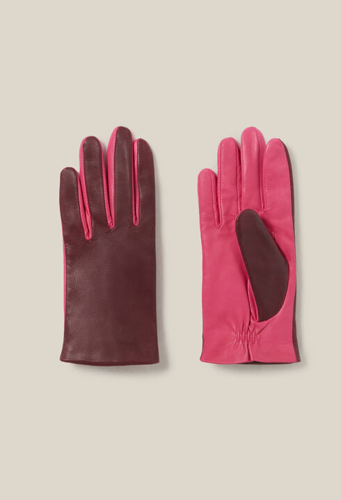 Gants bicolores cuir logo embossé