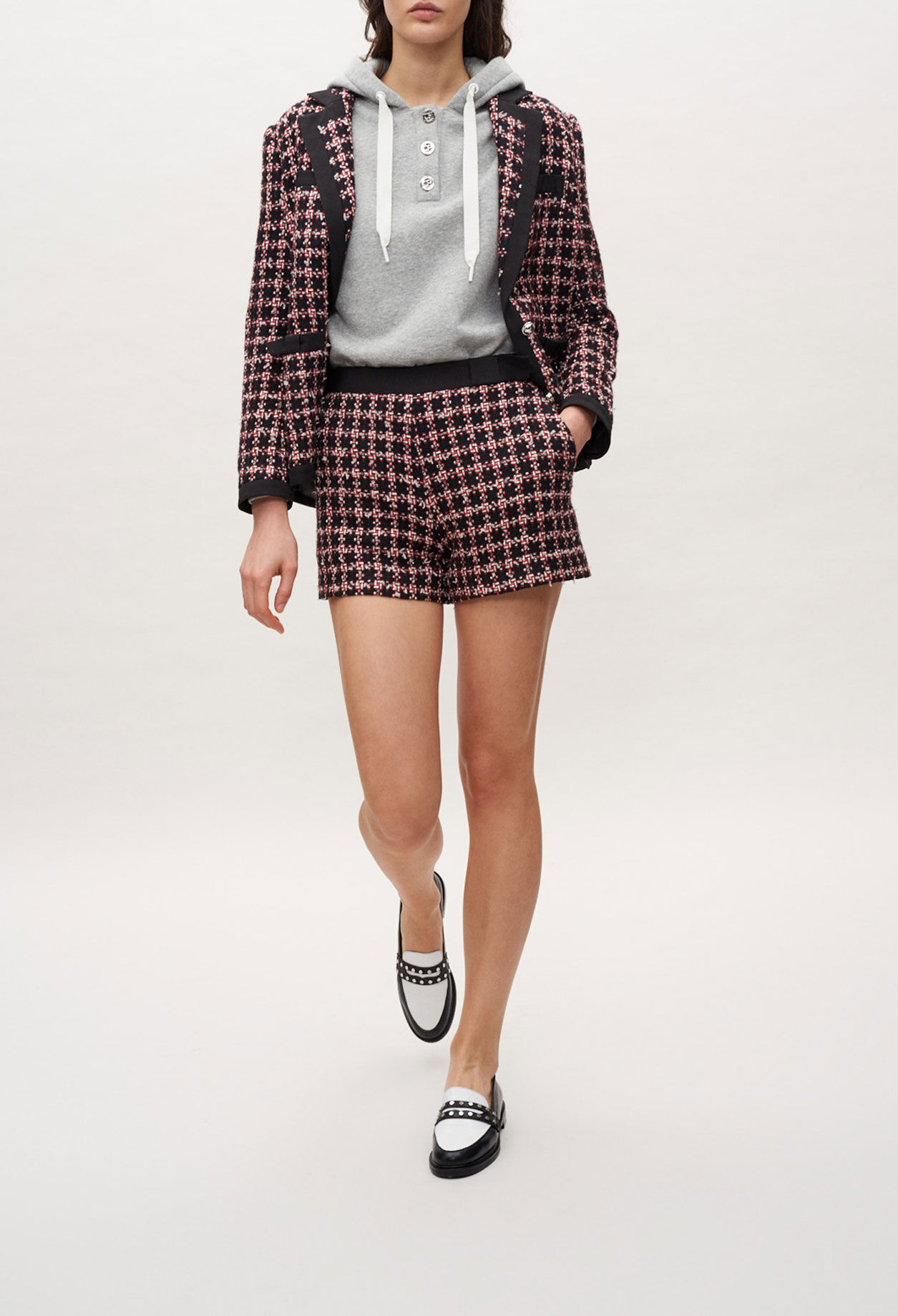 Short taille haute en tweed