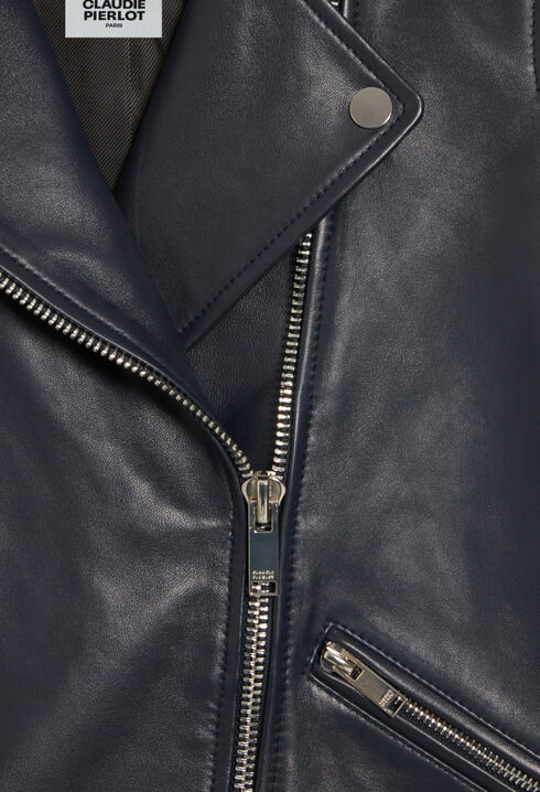 Veste en cuir lisse bleu marine