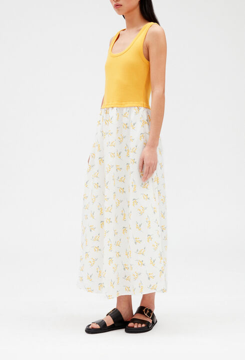 Halblanges Bimaterial-Kleid, Mimose