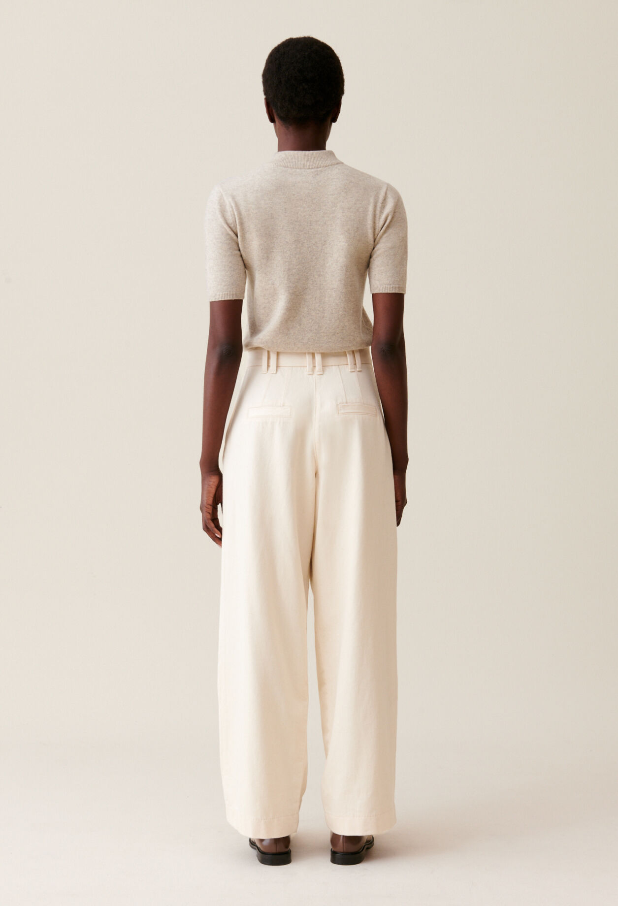 Wide pleated denim trousers