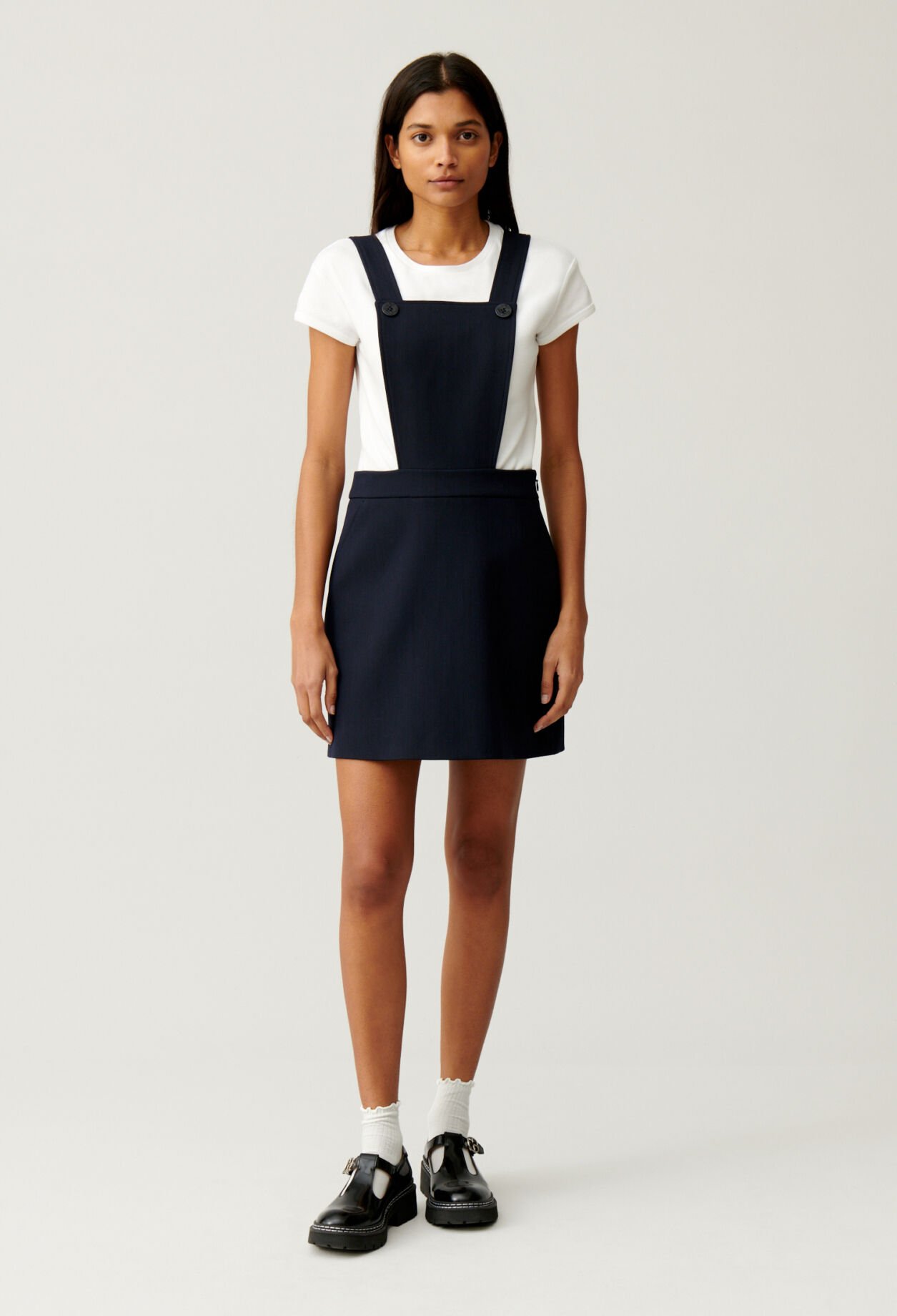 Short navy dress with straps