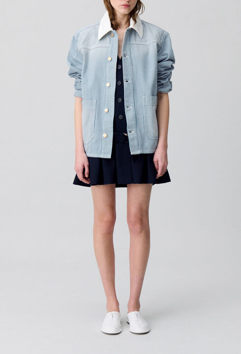Veste denim gabardine &agrave; rayures