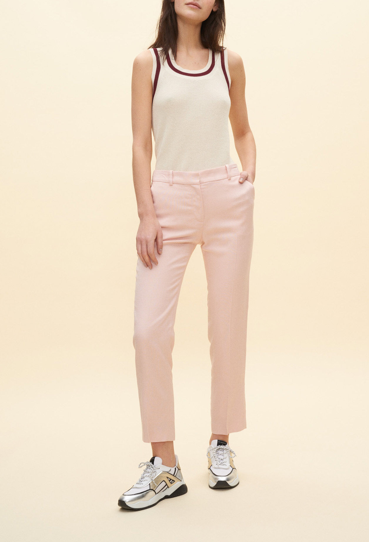 Powder pink straight-leg trousers
