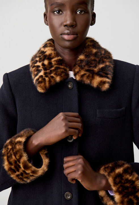 Langer Wollmantel Leopardenmuster