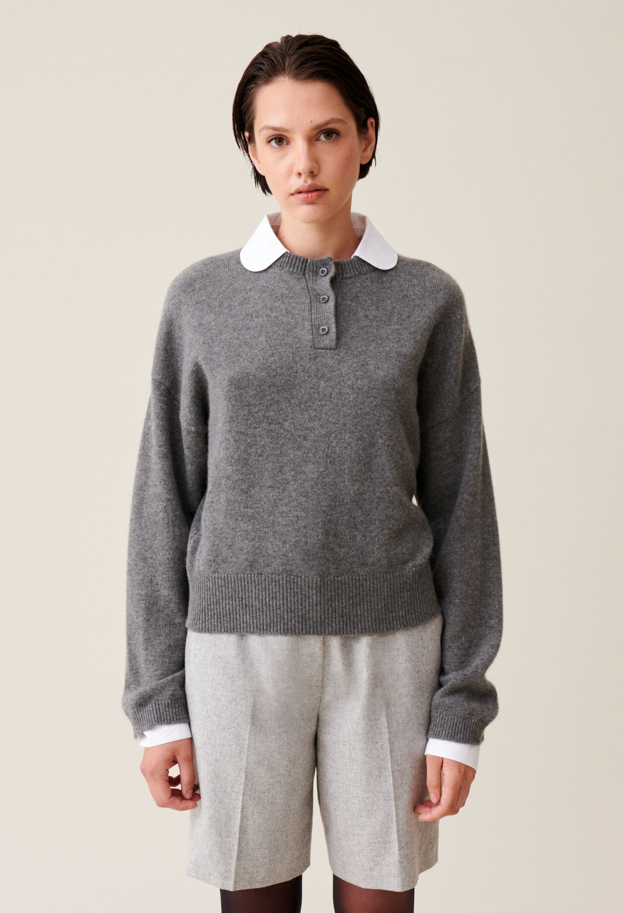Pull cachemire gris col amovible